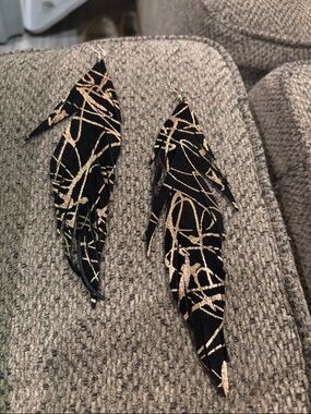 Black and Rose Gold Leaf Drop Earrings